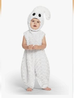 Baby Ghost Costume 12-18 Months White Jumpsuit Hood Halloween Toddler Cute